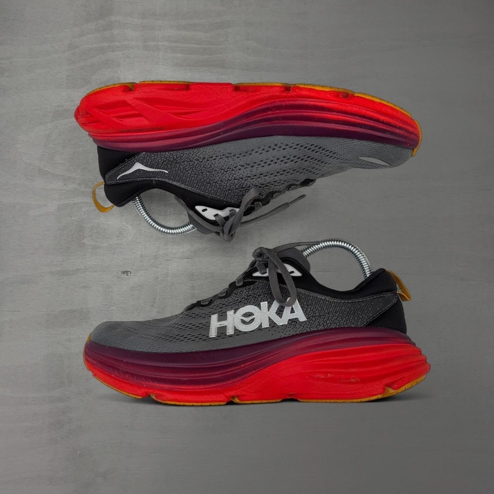 Hoka Bondi 8 Running Shoes Grey Red Black 1127952 CKFS Women 9B